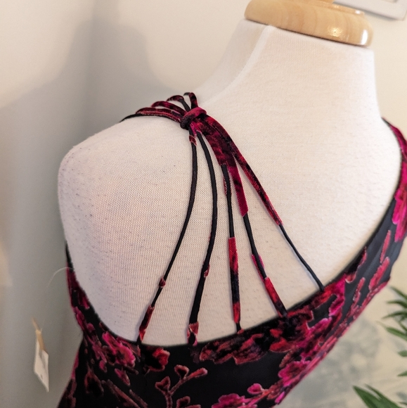 Evan Picone Velvet Floral Evening Dress Black Multicolor Size 6 - Picture 4 of 11